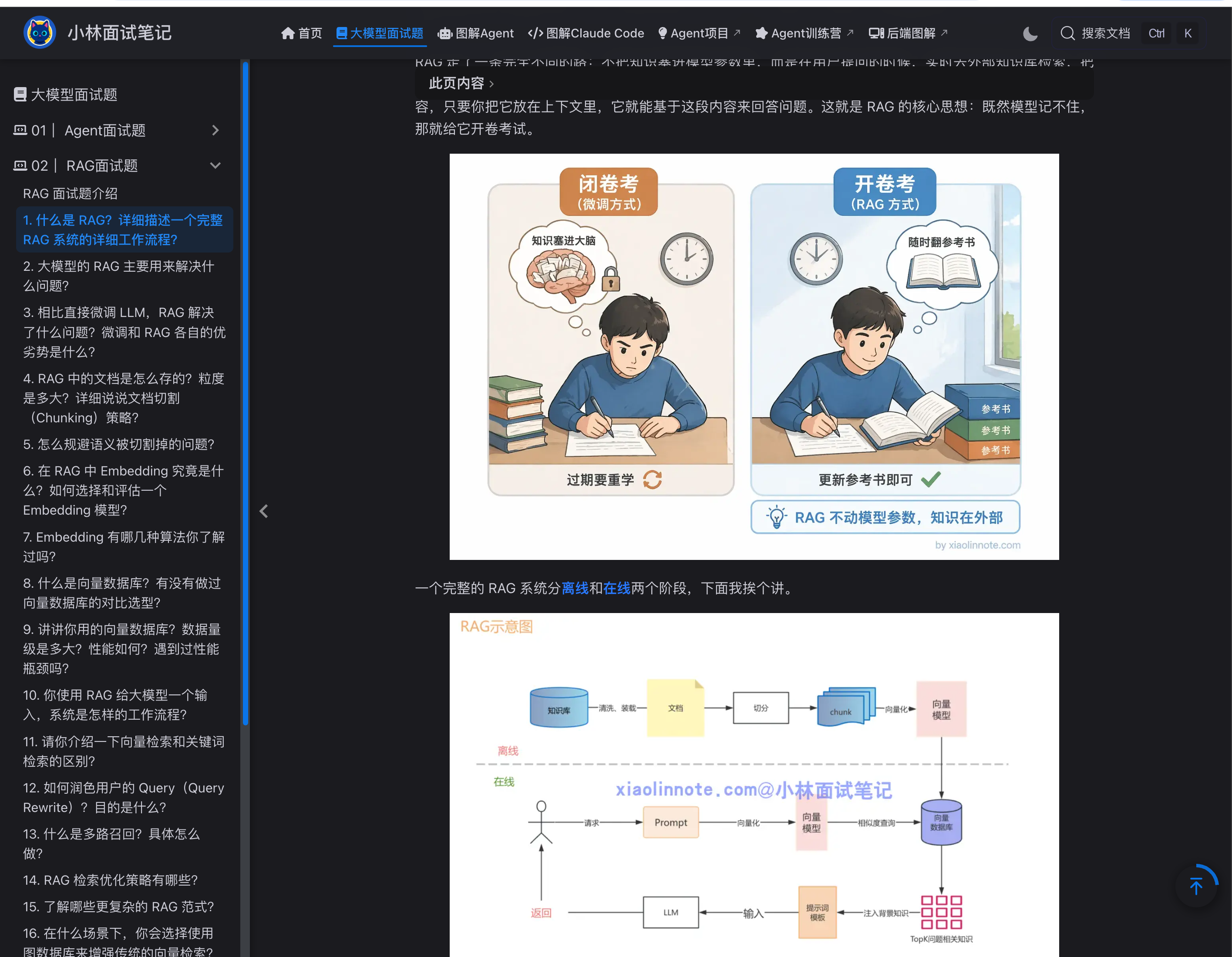 RAG 面试题图解:检索增强生成原理、文档切割、向量数据库、多路召回、幻觉规避