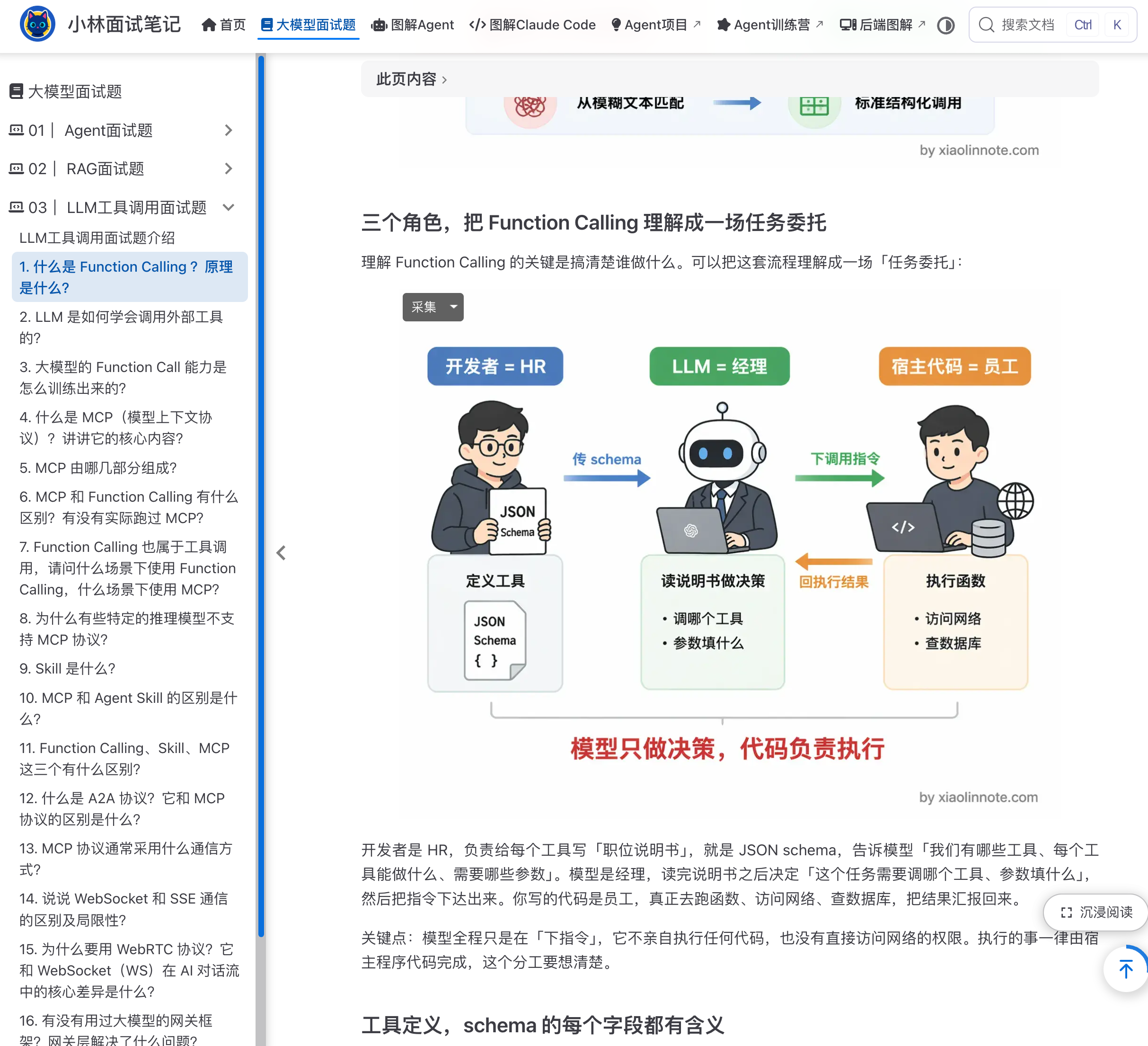 https://xiaolinnote.com:大模型面试题->LLM工具调用面试题