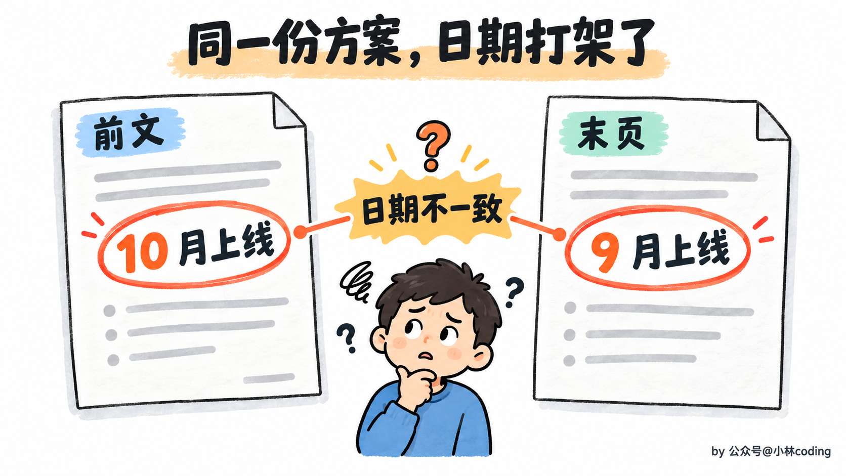 检查长文档里前后矛盾的上线日期